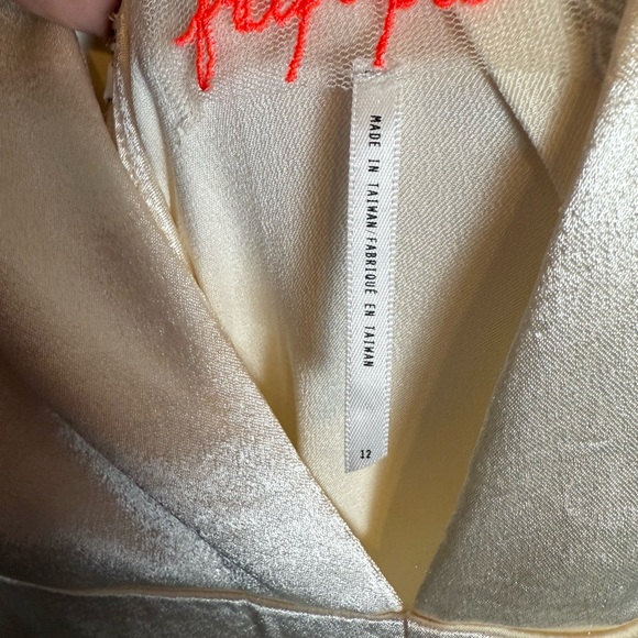 $395 sexy Free People Nadia champagne wide leg deep v neck satin Jumpsuit 12 - Picture 7 of 11